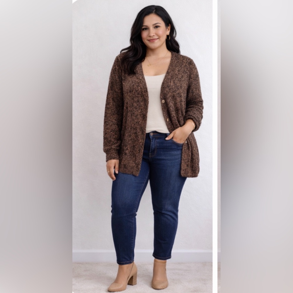 Joan Vass Brown Knit Cardigan